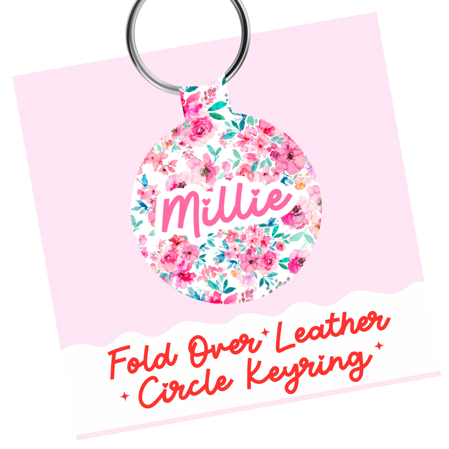Pre Printed Faux Leather Personalised Circle Keyring