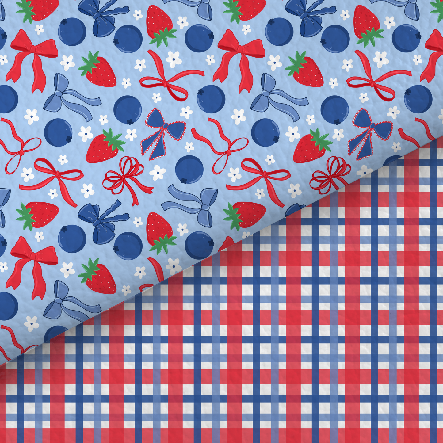 Blueberry And Strawberry Fruit And Plaid Half And Half Leatherette