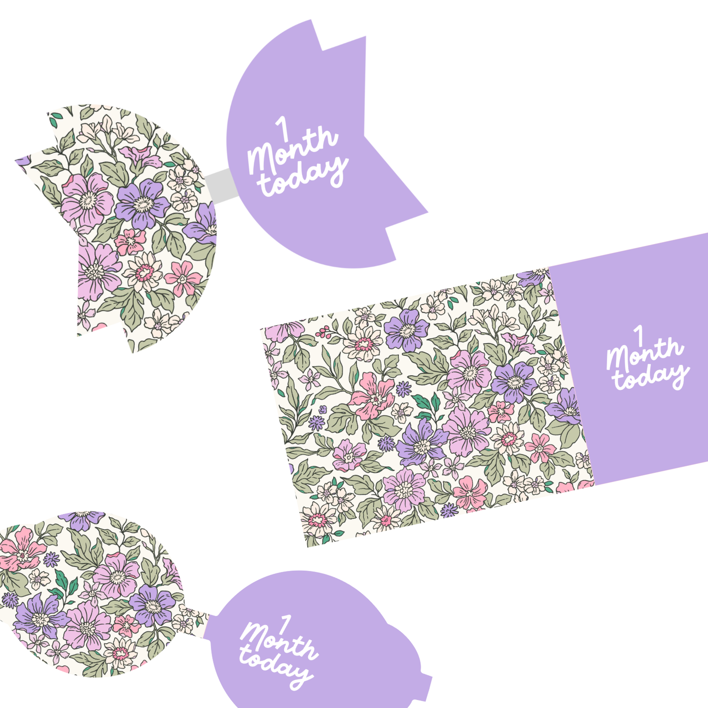 Purple Floral 12 Month Milestone Half And Half Leather Strips/Pre Printed Loops