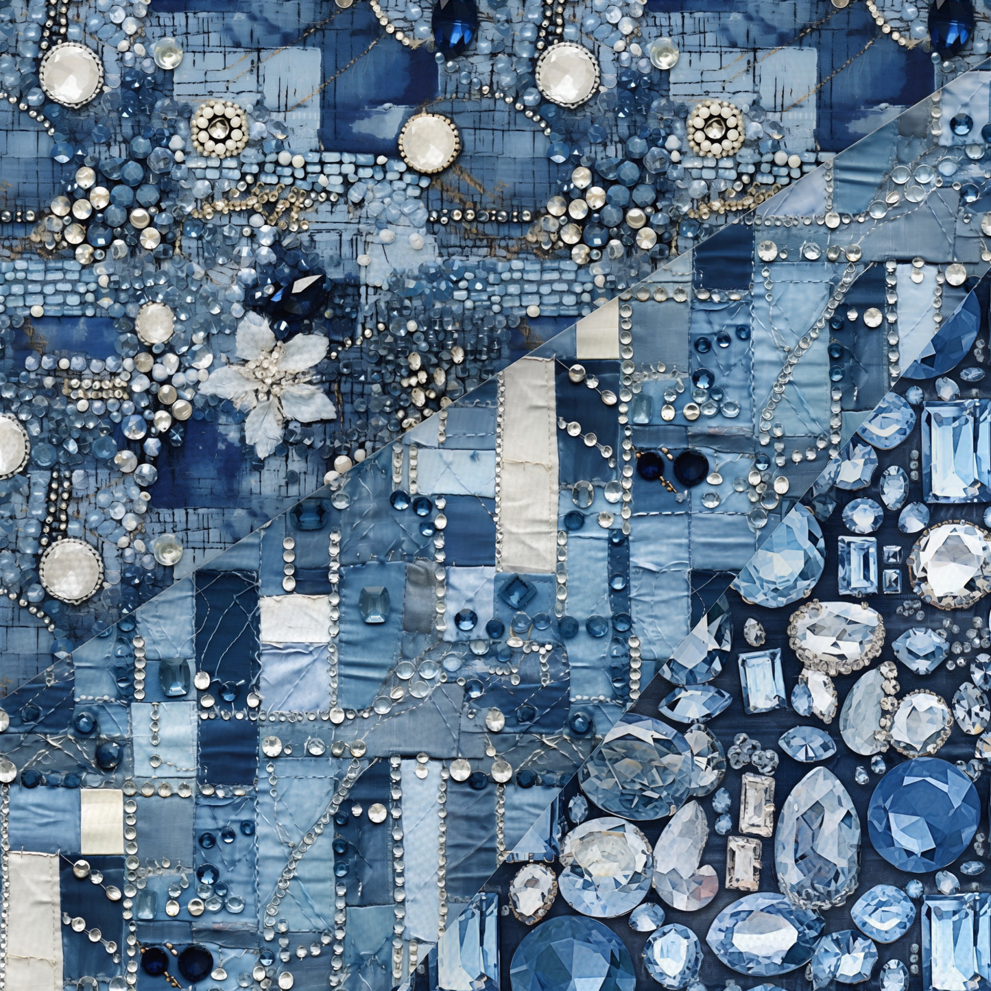 Denim Gemstones Printed Fabric