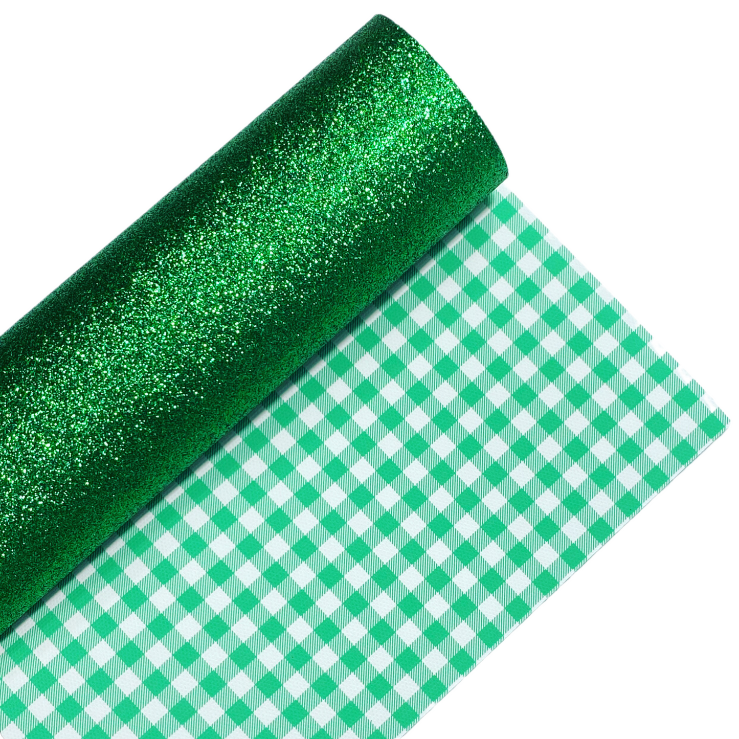 Green Gingham Fine Glitter Double Sided Fabric