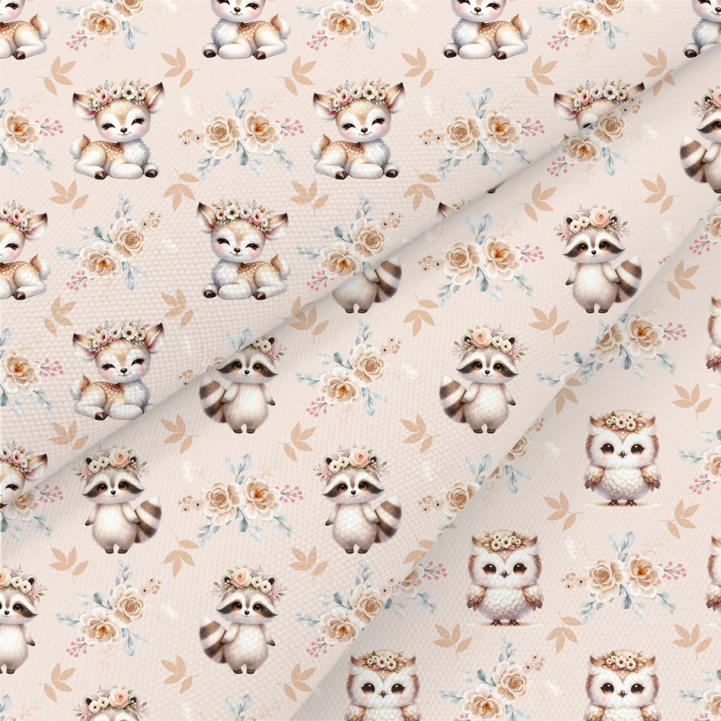 Deer, Racoon And Owl Printed Fabric