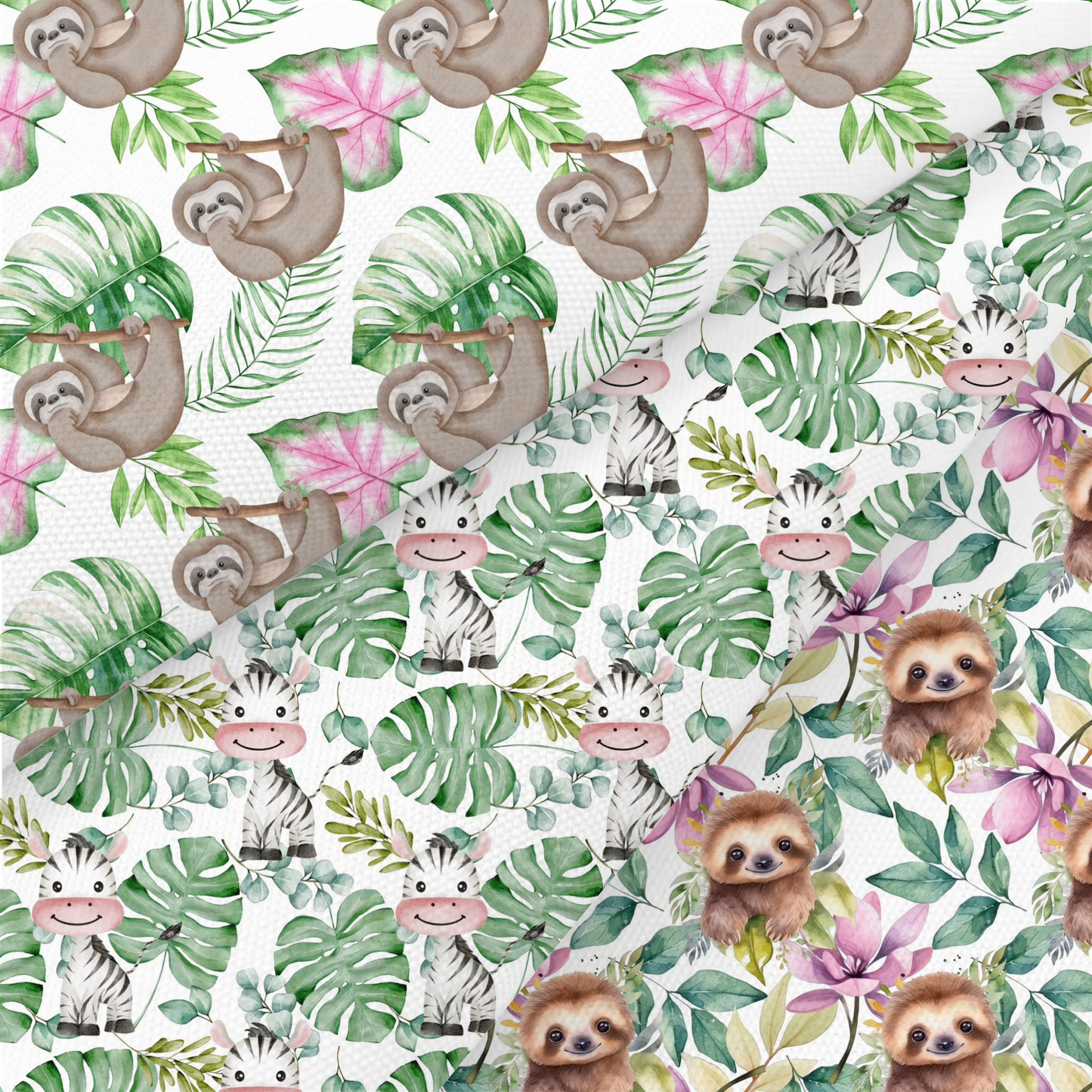 Sloth And Zebra Printed Fabric