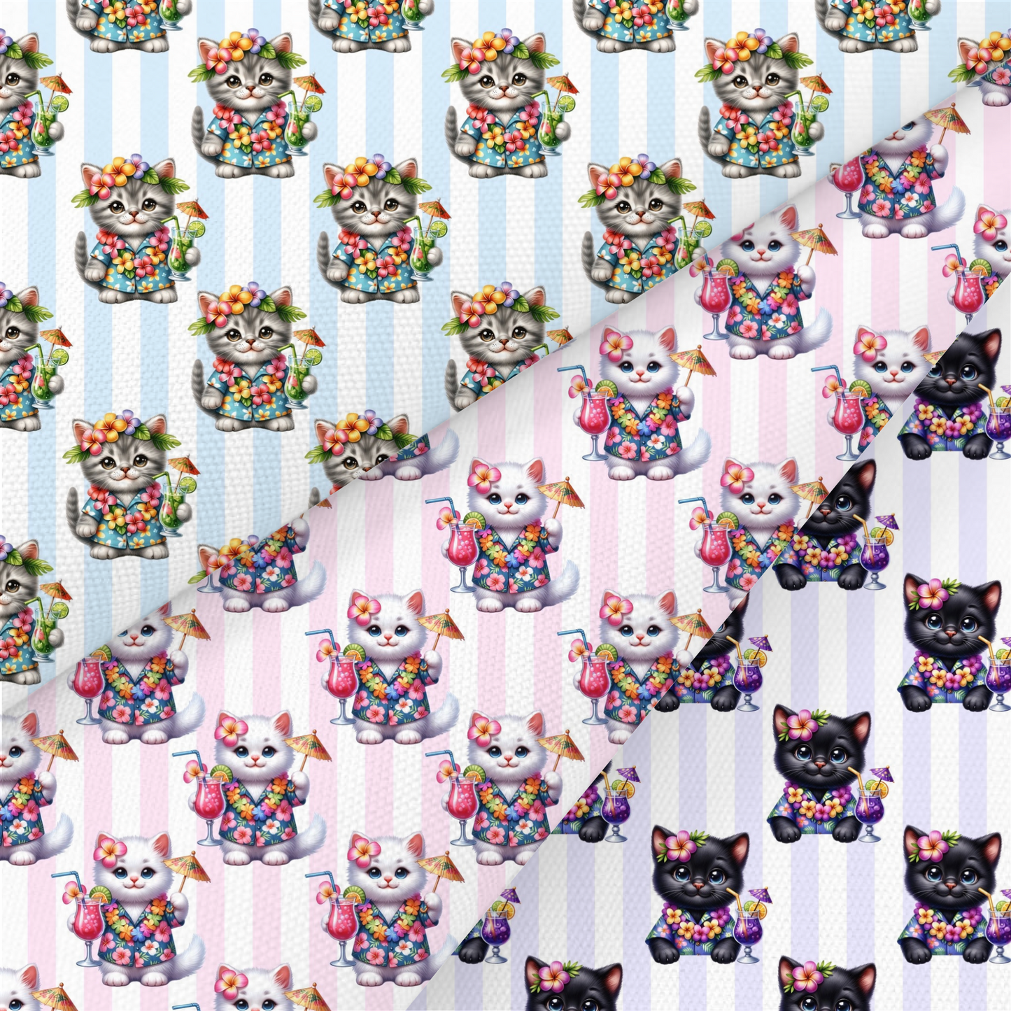 Cats In Hawaii Printed Fabric