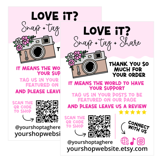 Pink Snap Tag Share Cards