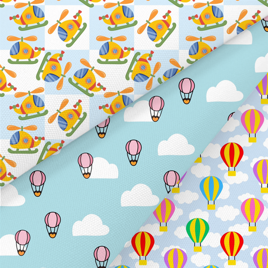 Helicopter And Hot Air Balloon Printed Fabric