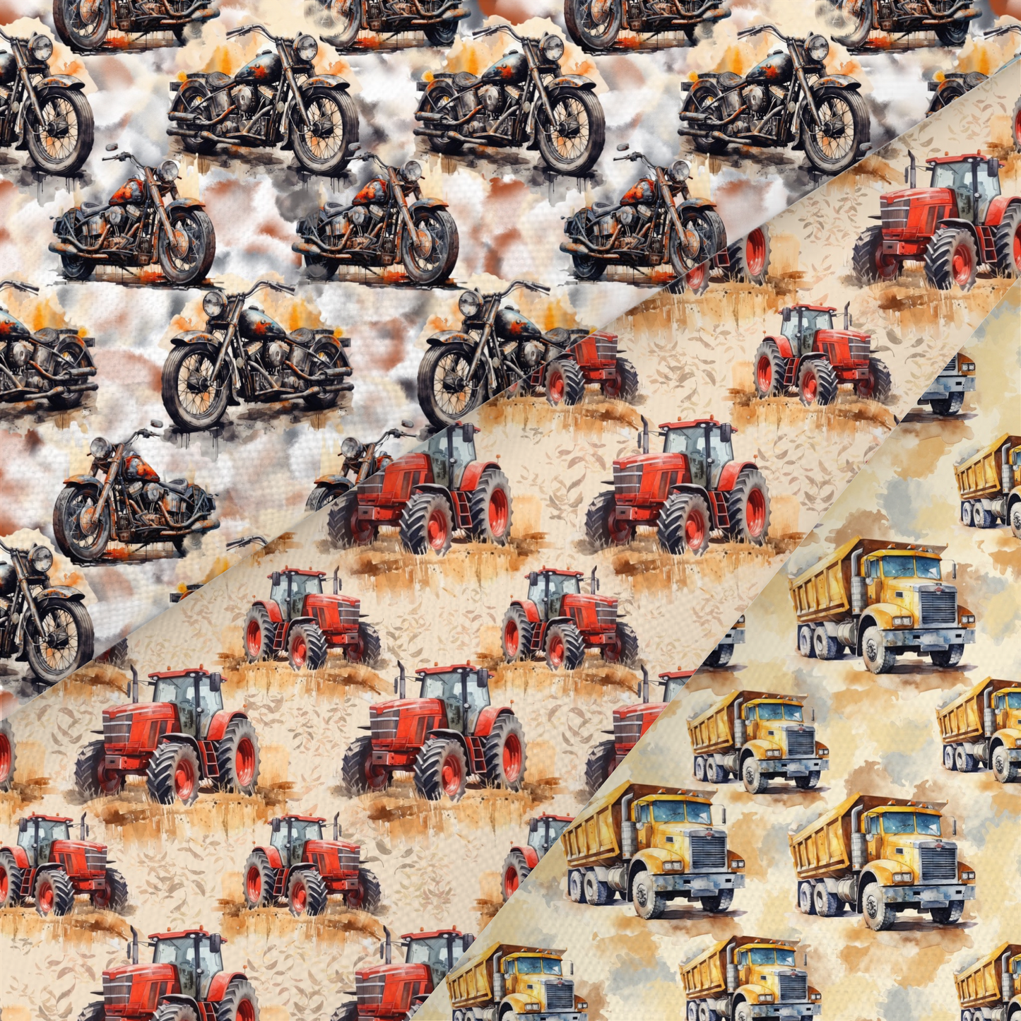 Motorbike, Tractor And Truck Printed Fabric