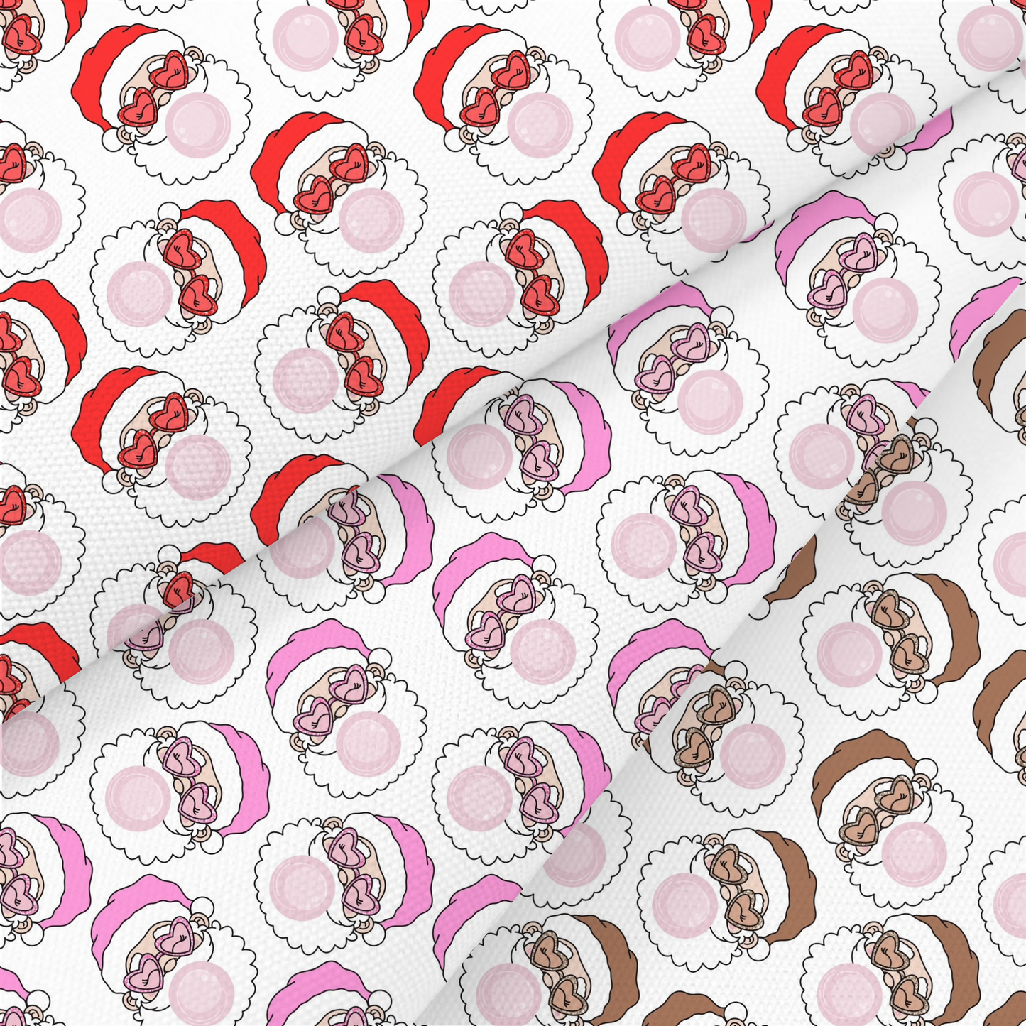 Bubblegum Santas Printed Fabric