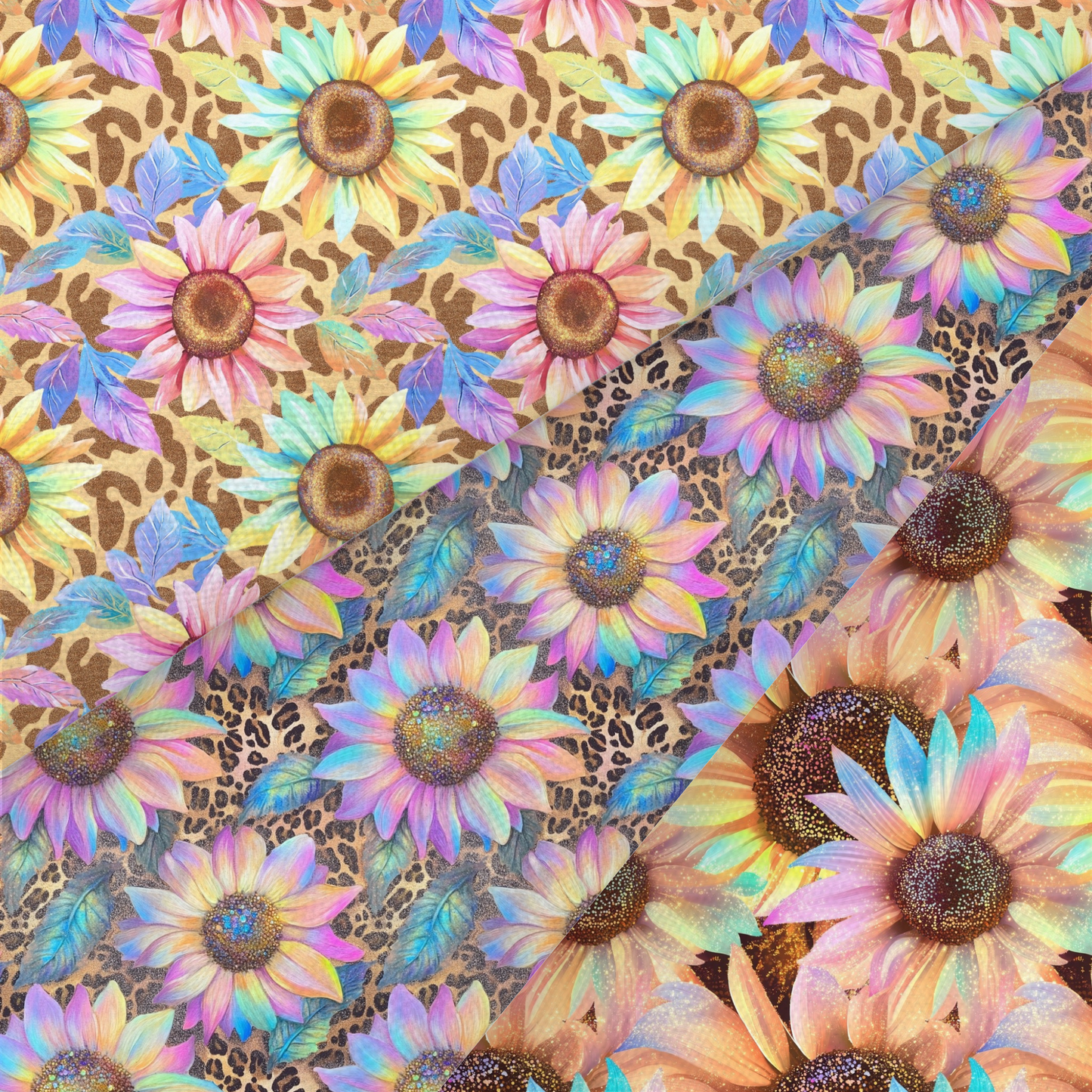 Pastel Rainbow Sunflower Printed Fabric