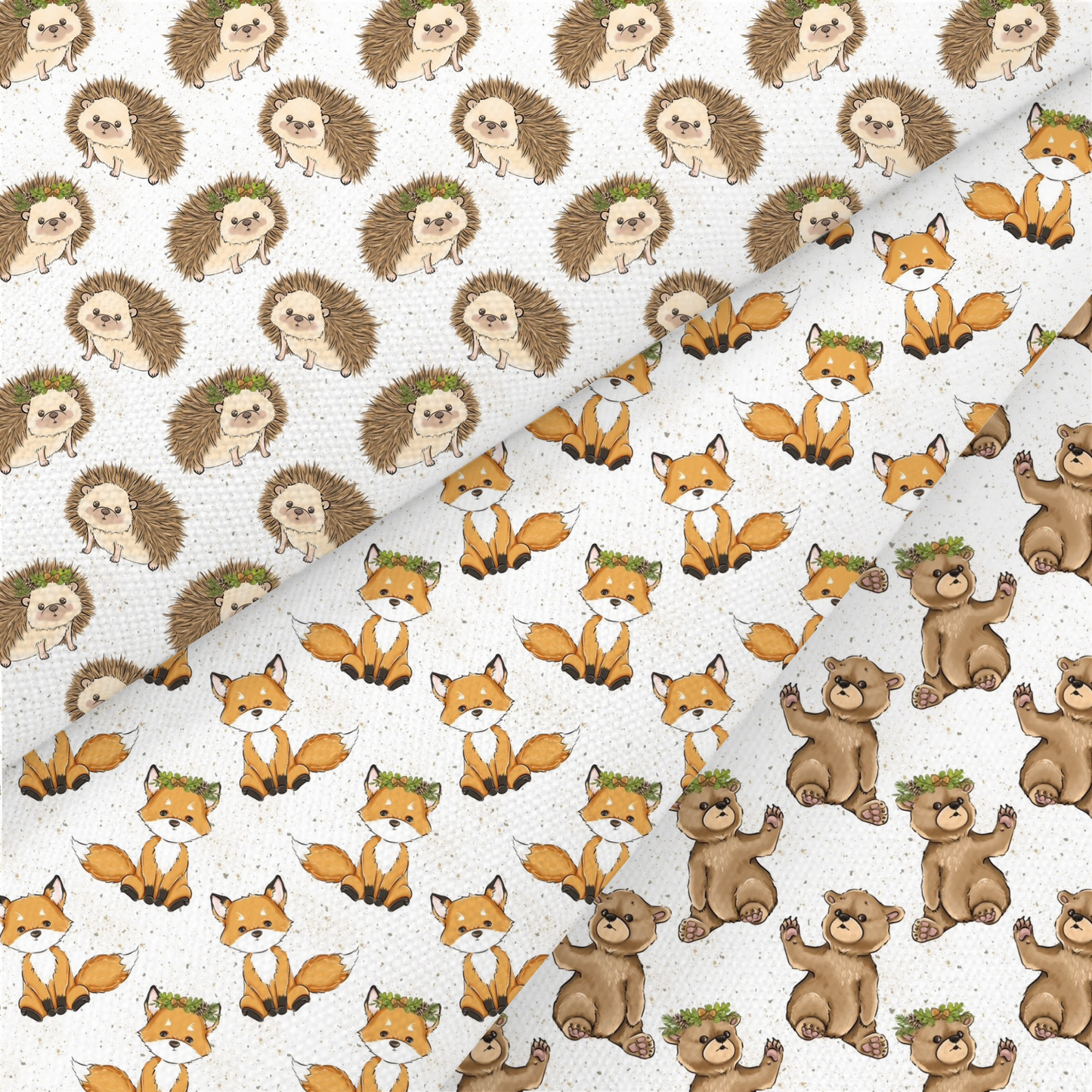 Hedgehog, Fox And Bear Printed Fabric