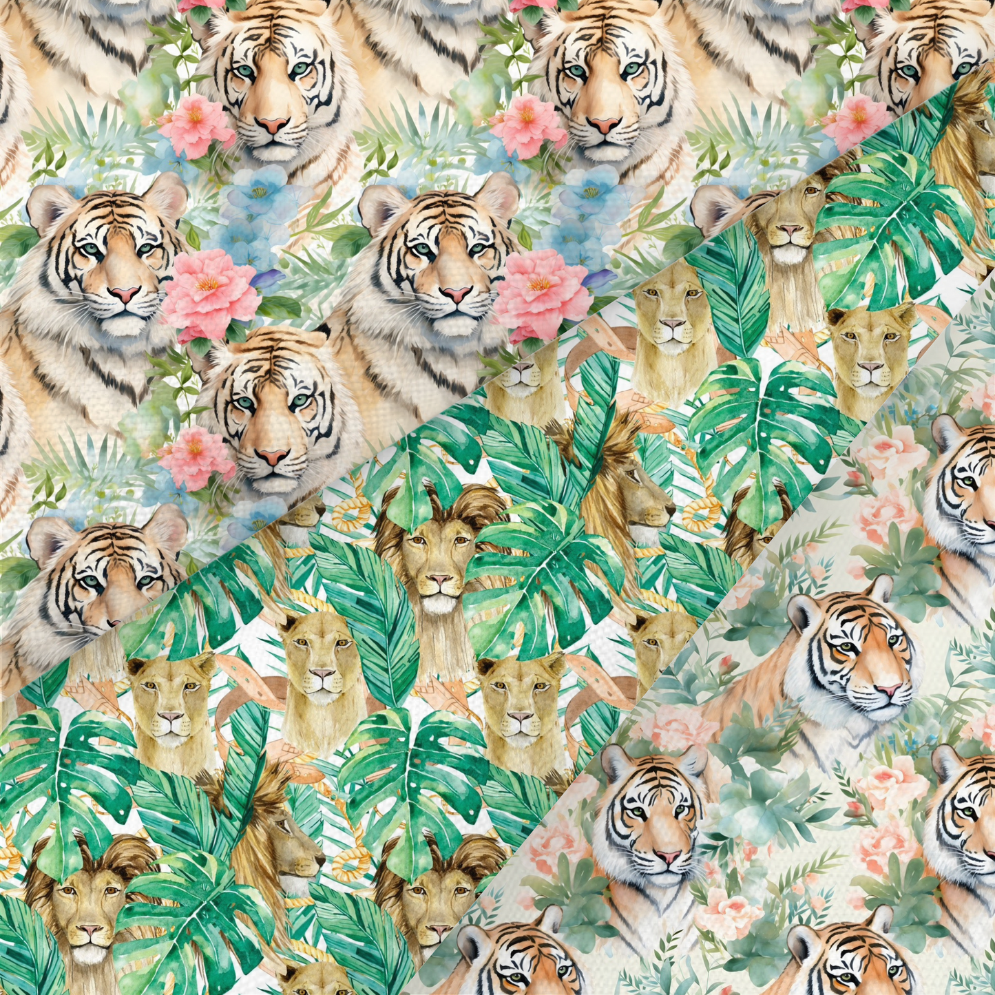 Tiger And Lion Printed Fabric