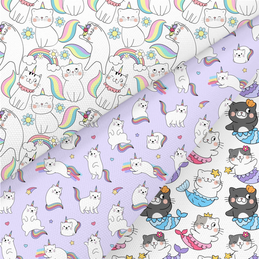 Caticorn And Catmaid Printed Fabric