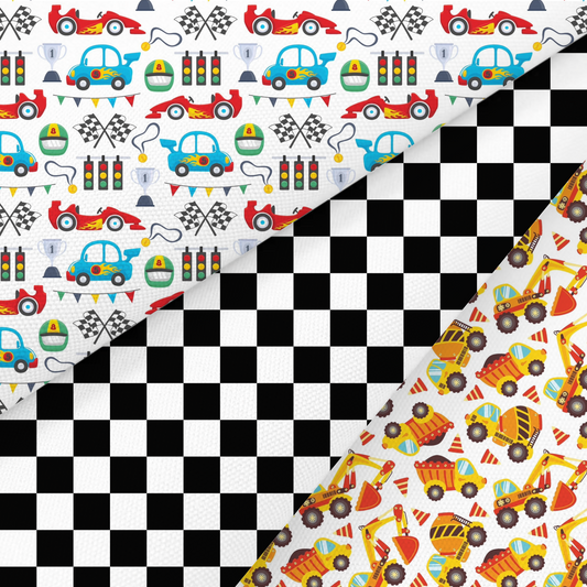 Race Car And Construction Printed Fabric