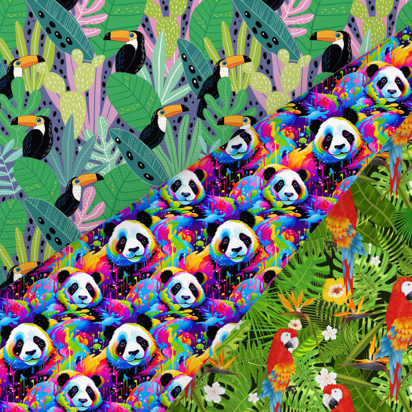 Toucan, Parrot And Panda Printed Fabric