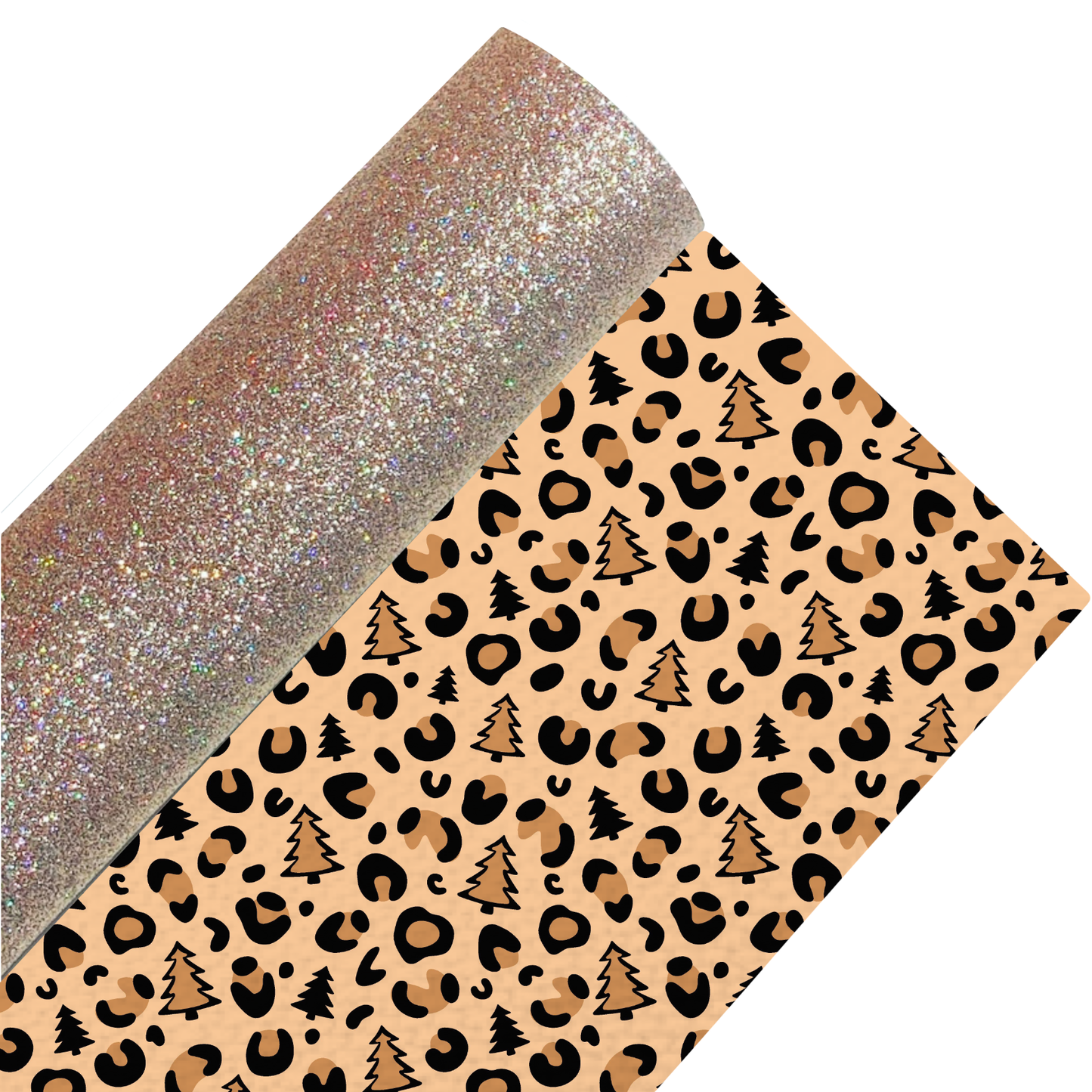 Leopard Print Christmas Trees Fine Glitter Double Sided Fabric