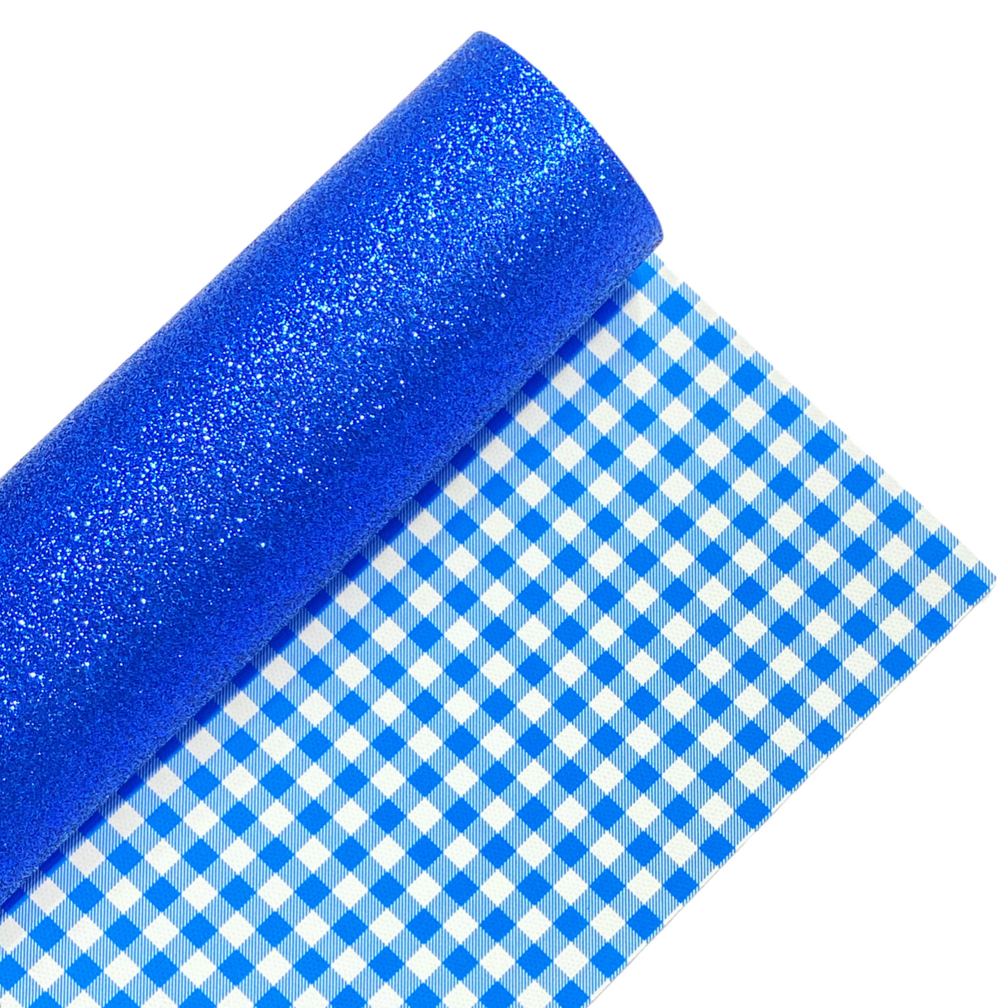 Royal Blue Gingham Fine Glitter Double Sided Fabric