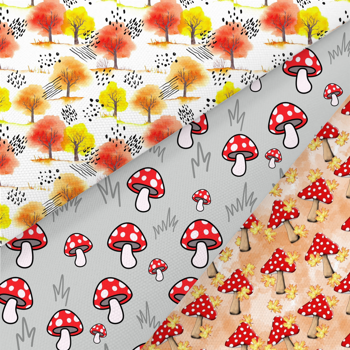 Toadstool And Tree Printed Fabric