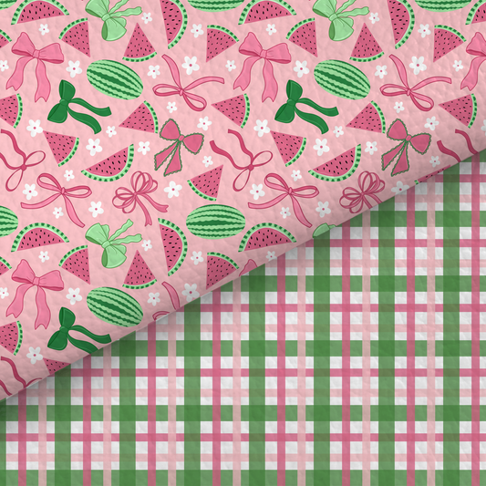 Watermelon And Plaid Half And Half Leatherette
