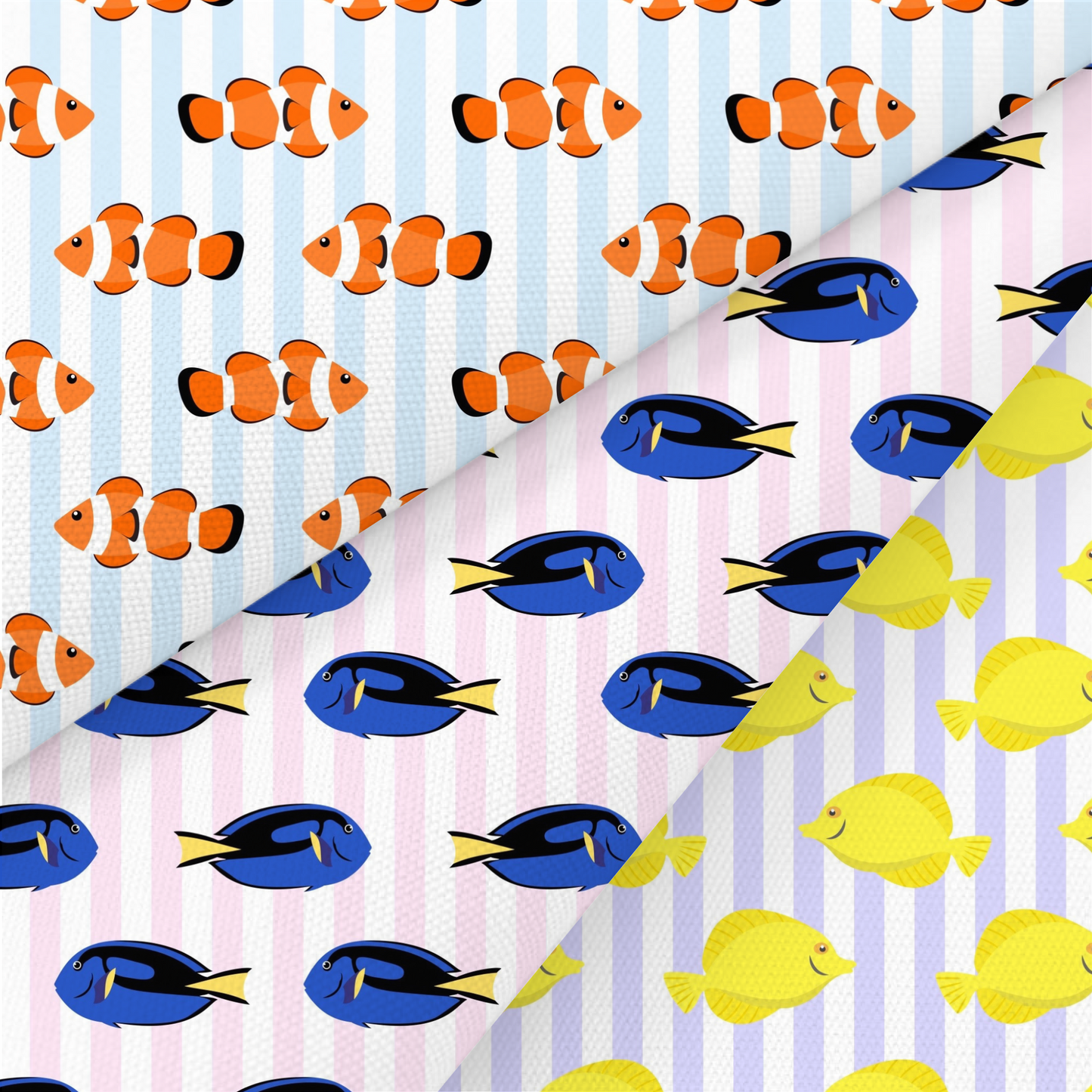 Clownfish, Blue Tang And Yellow Tang Printed Fabric