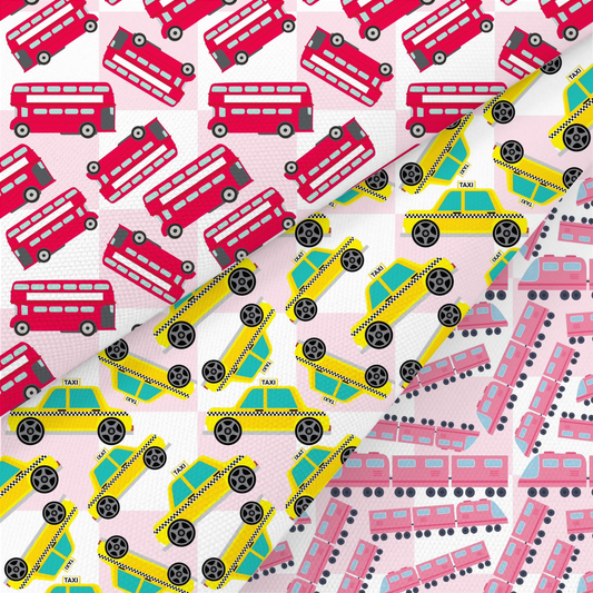 Bus, Taxi And Train Printed Fabric