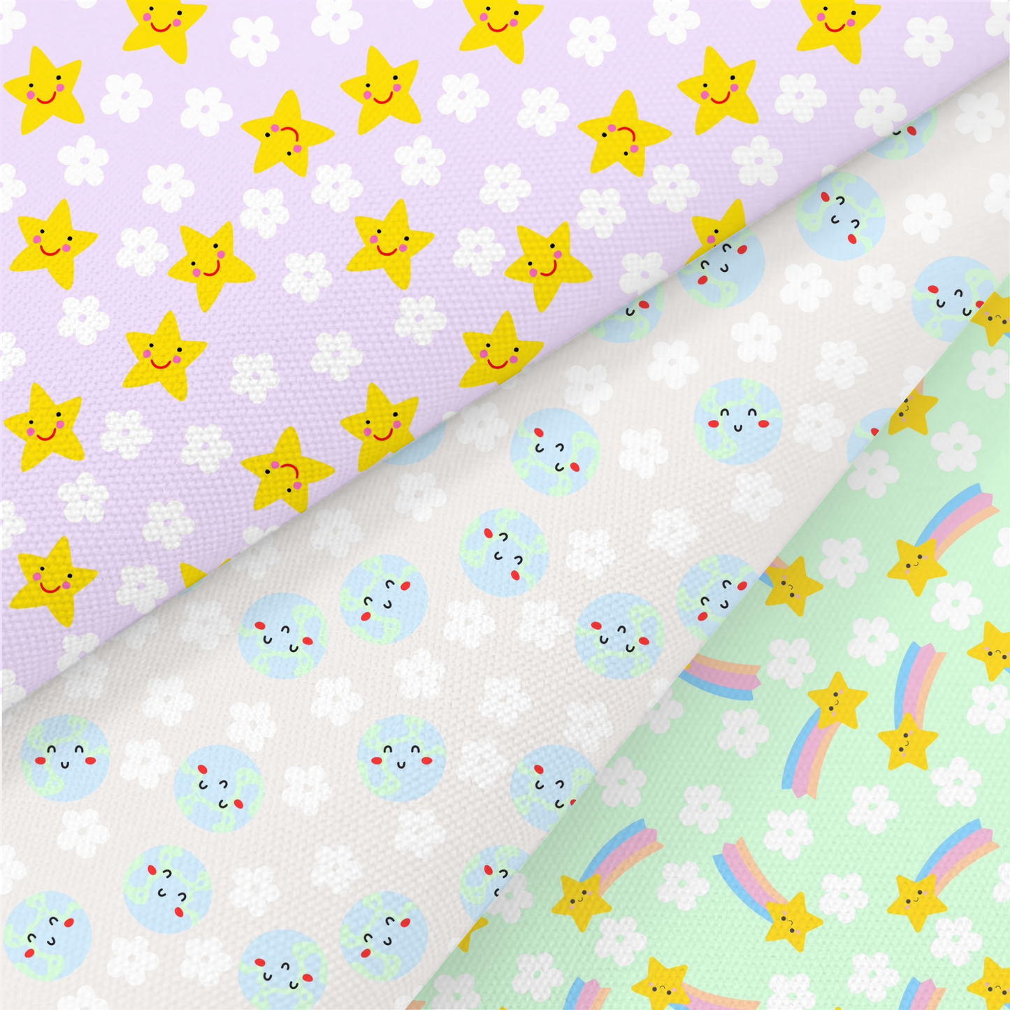 Shooting Star, Earth And Star Printed Fabric