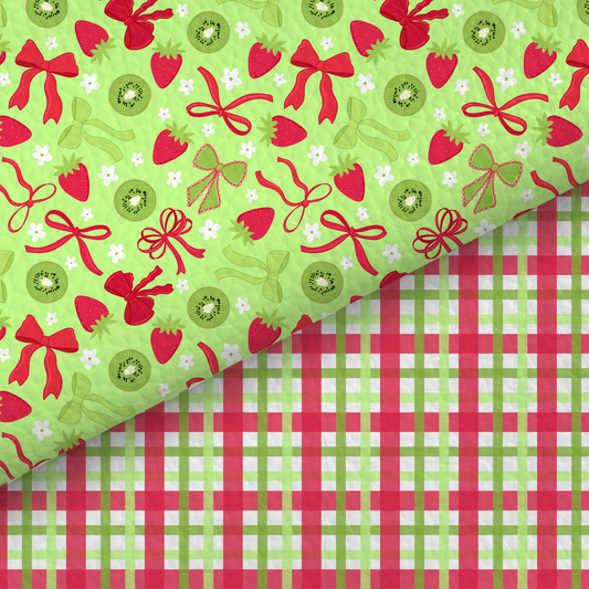 Lime And Strawberry Fruit And Plaid Half And Half Leatherette