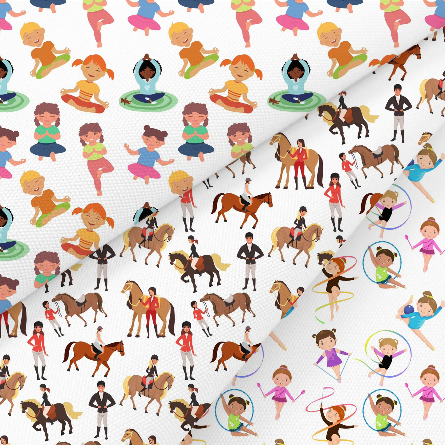 Yoga, Horse Riding And Dancing Printed Fabric