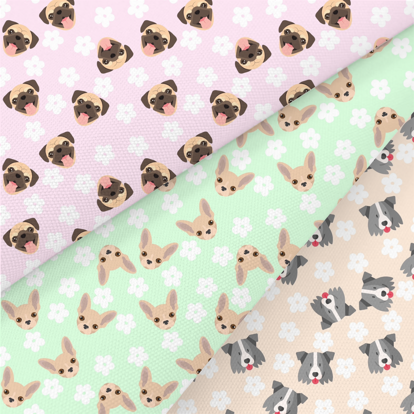 Pug, Chihuahua And Border Collie Printed Fabric