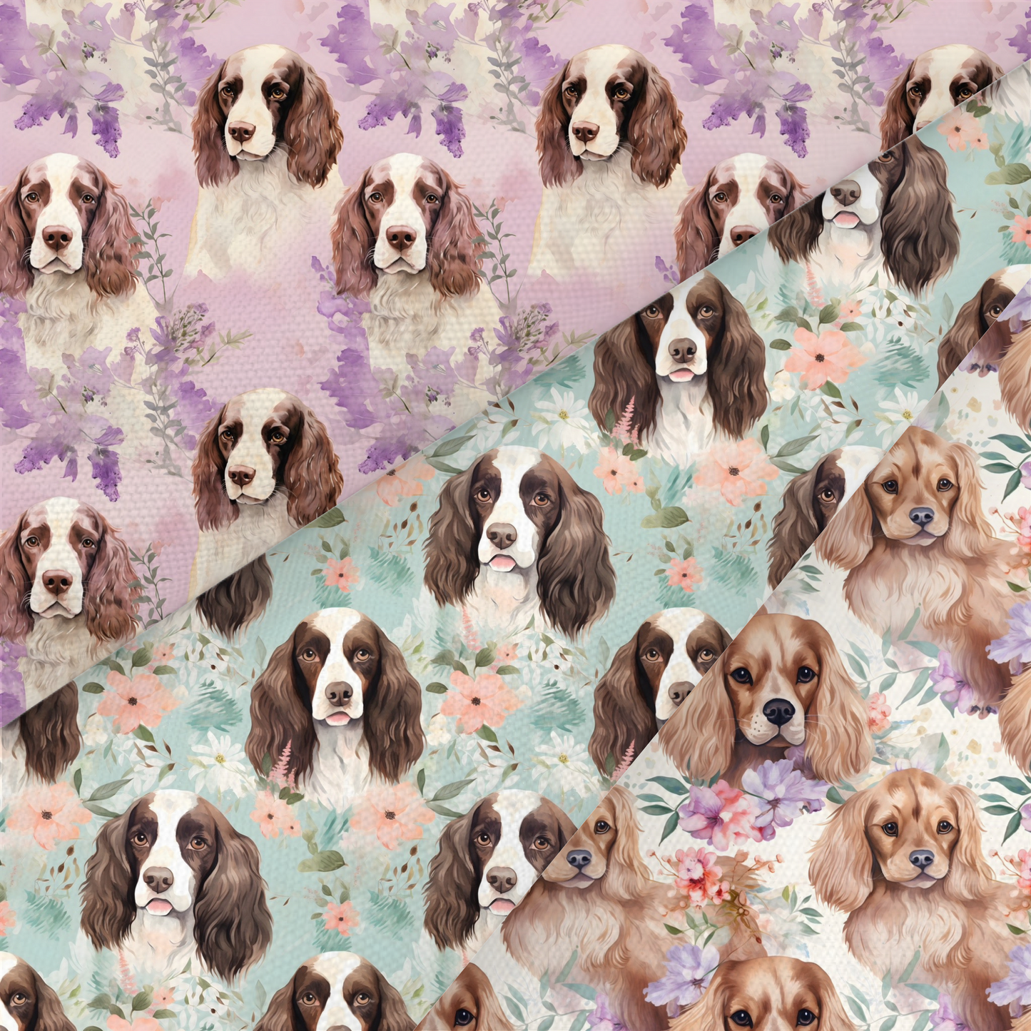 Springer And Cocker Spaniel Printed Fabric