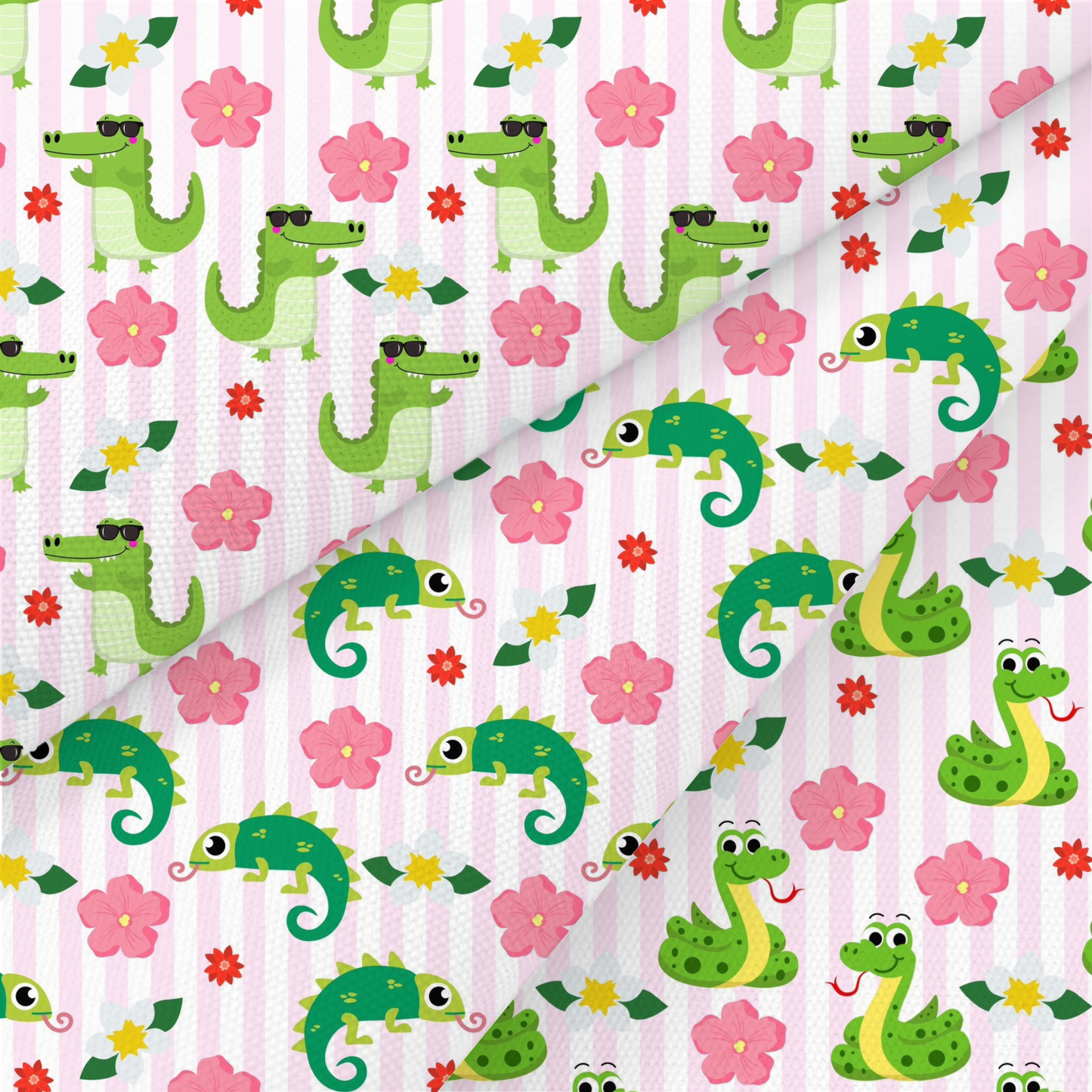 Snake, Crocodile And Chameleon Printed Fabric