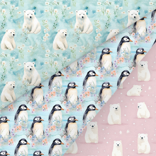 Penguin And Polar Bear Printed Fabric