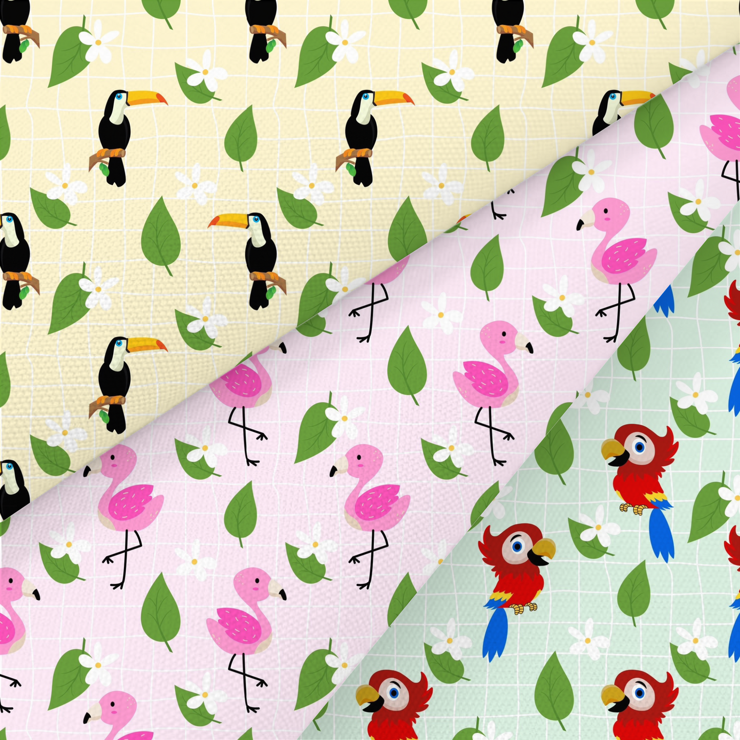 Parrot, Flamingo And Toucan Printed Fabric