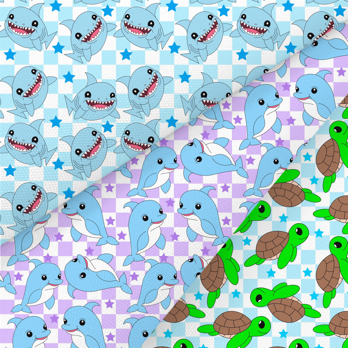 Shark, Dolphin And Turtle Printed Fabric