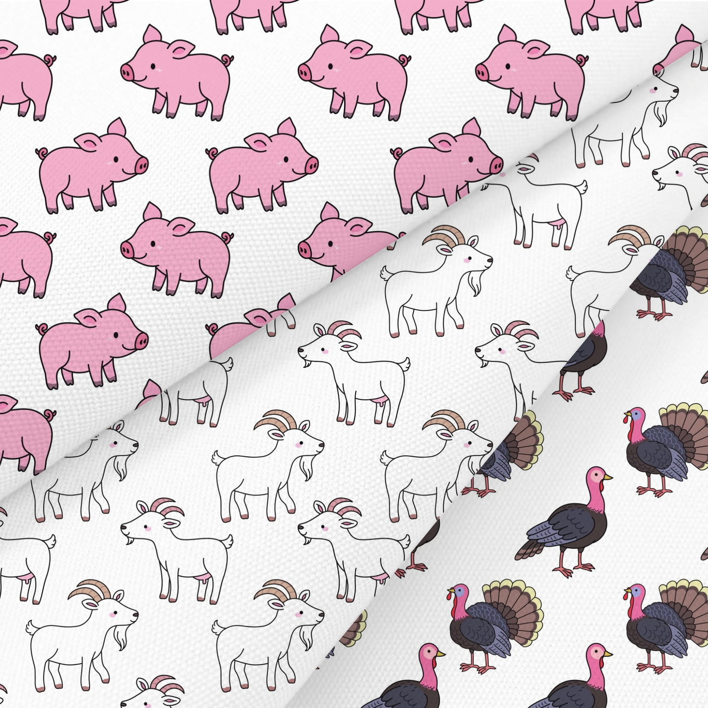 Pig, Turkey And Goat Printed Fabric