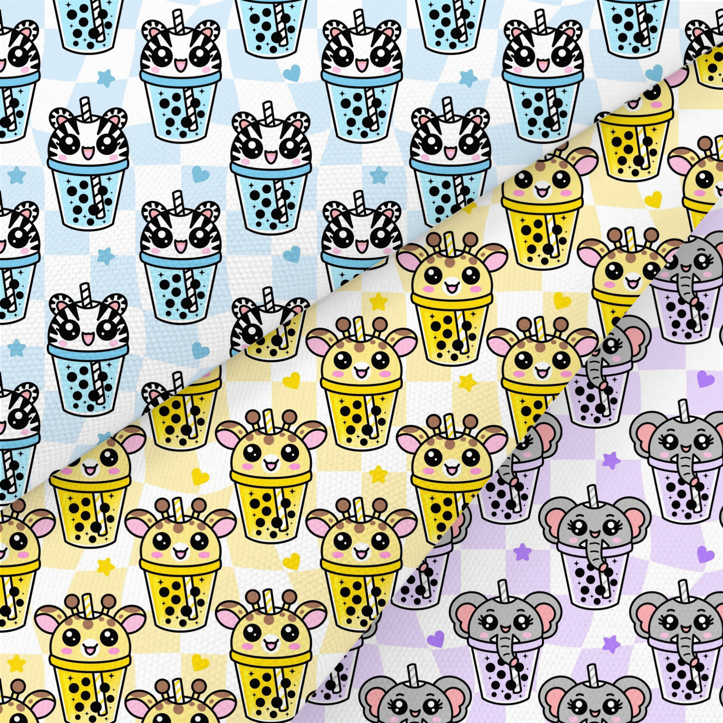 Kawaii Bubble Tea Printed Fabric