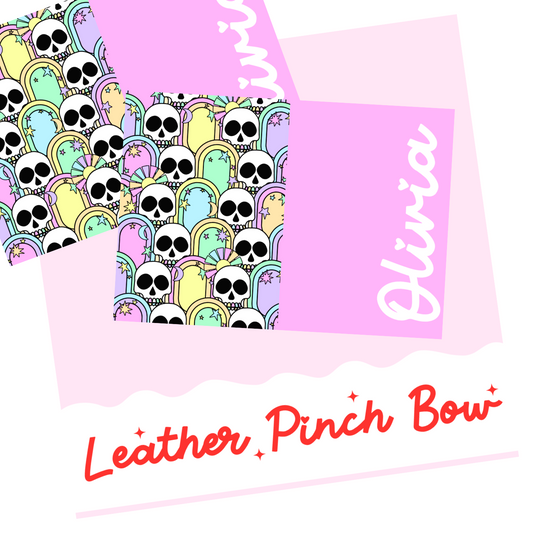 Skull Pre Printed Faux Leather Half And Half Pinch Bow