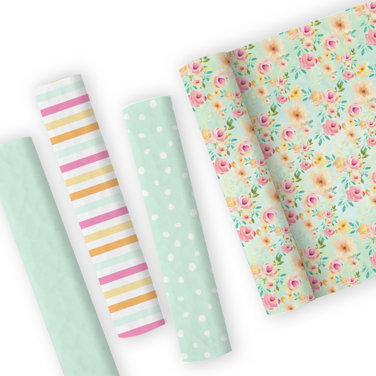 Mint Shabby Chic Floral Leatherette And Coordinating Fabrics