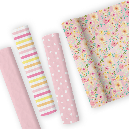 Pink Shabby Chic Floral Leatherette And Coordinating Fabrics