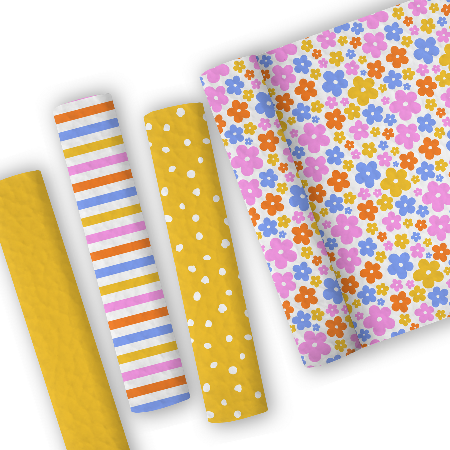 Yellow/Pink Ditsy Floral Leatherette And Coordinating Fabrics
