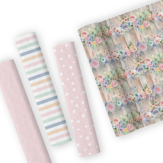 Pastel Shabby Chic Floral Leatherette And Coordinating Fabrics