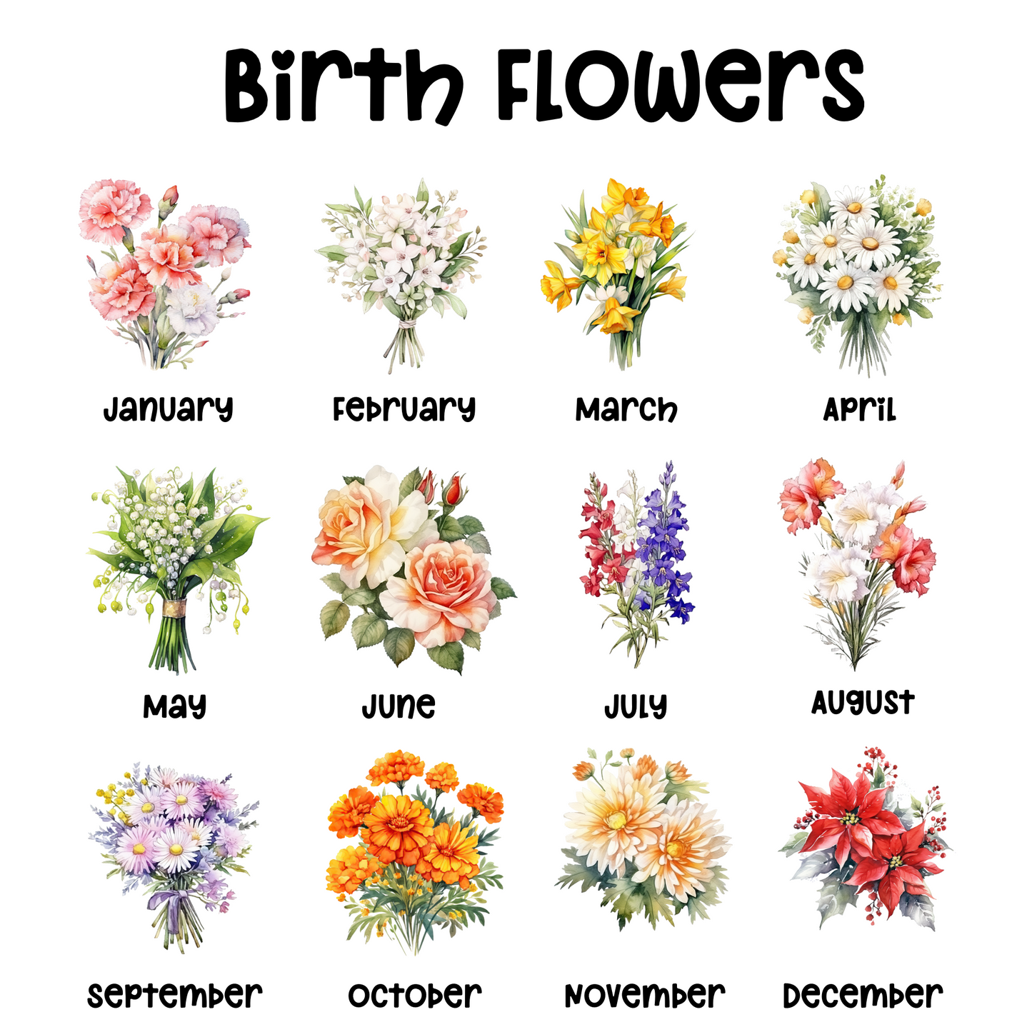 Birth Flower • Personalised Fabric (12 Months To Choose From)