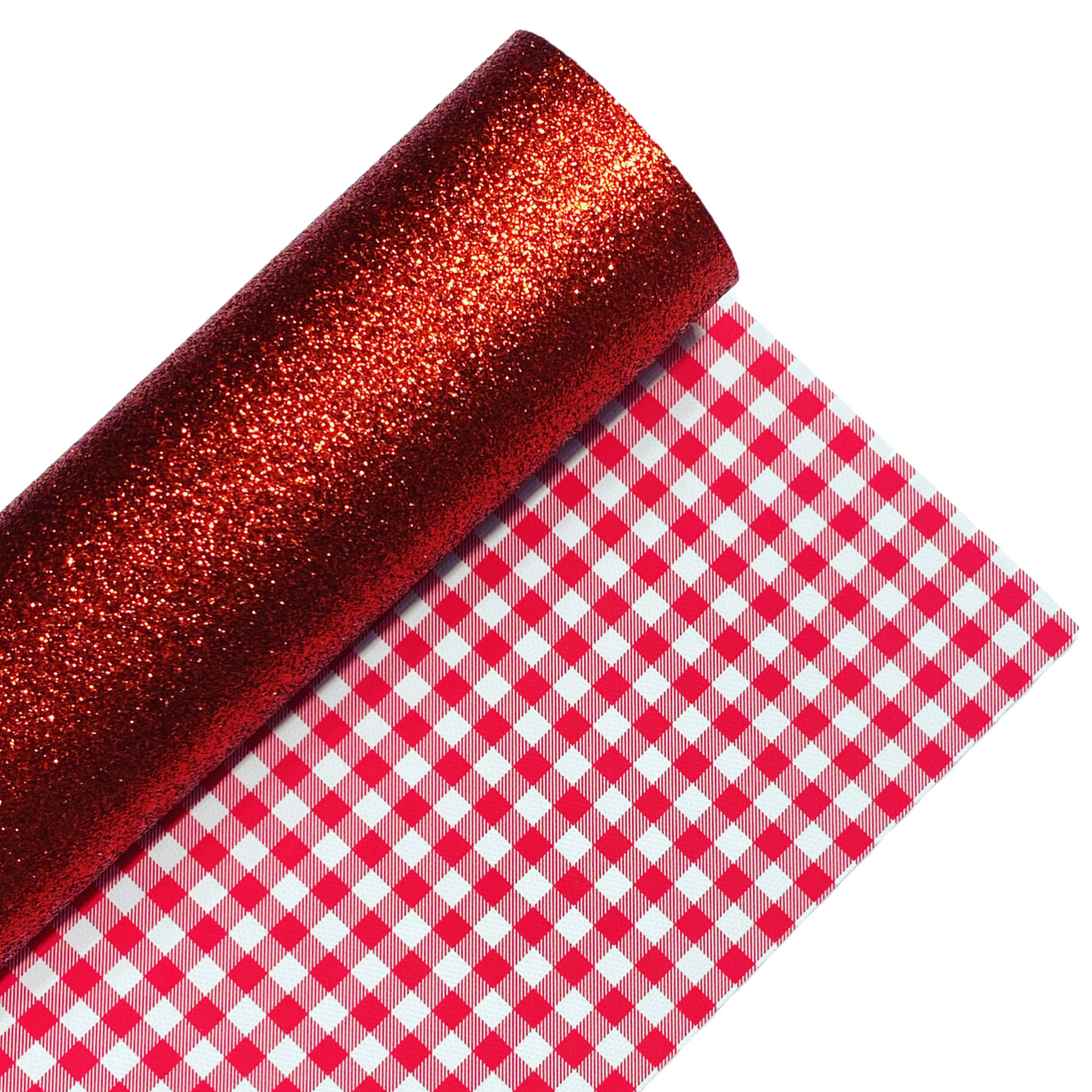 Red Gingham Fine Glitter Double Sided Fabric
