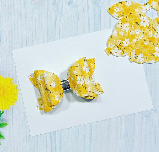 Yellow Ditsy Floral Pre Cut Bows (Sold In Packs Of 3)