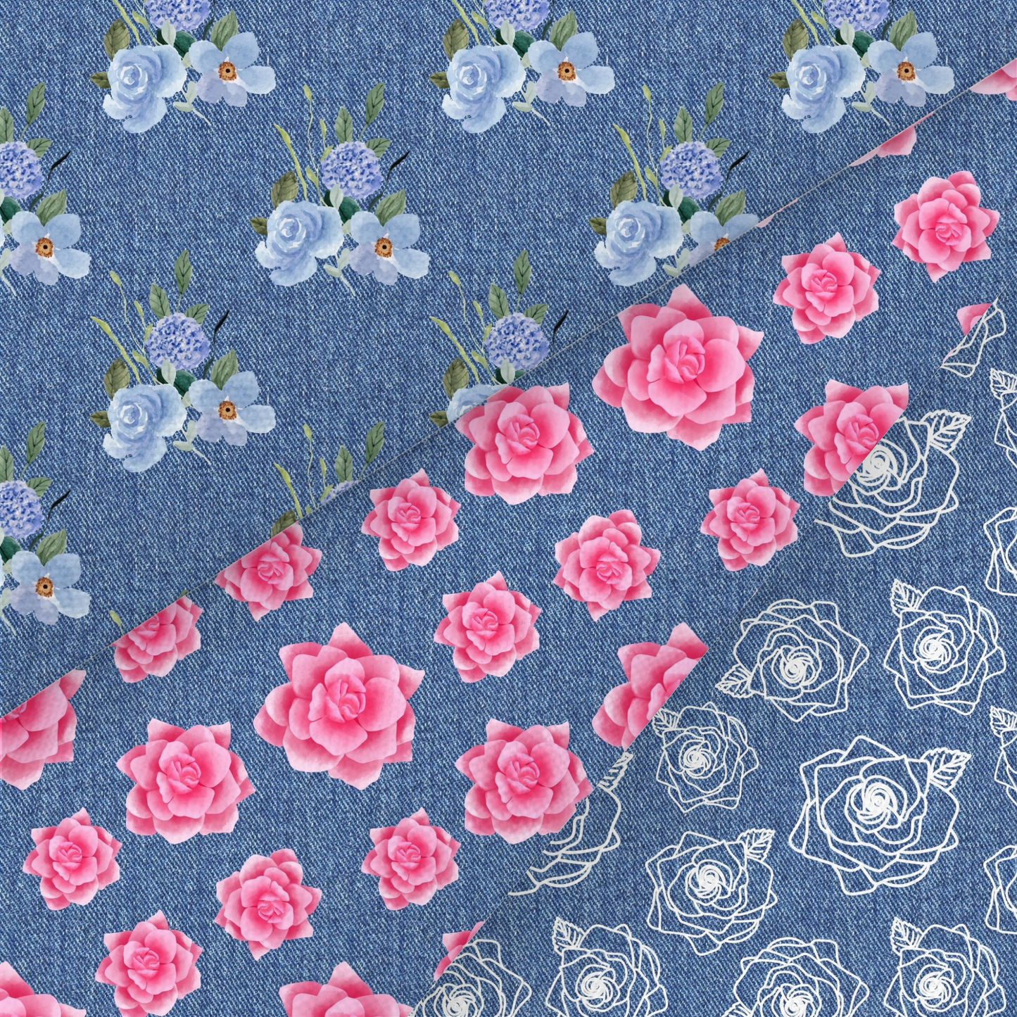 Denim Roses Printed Fabric