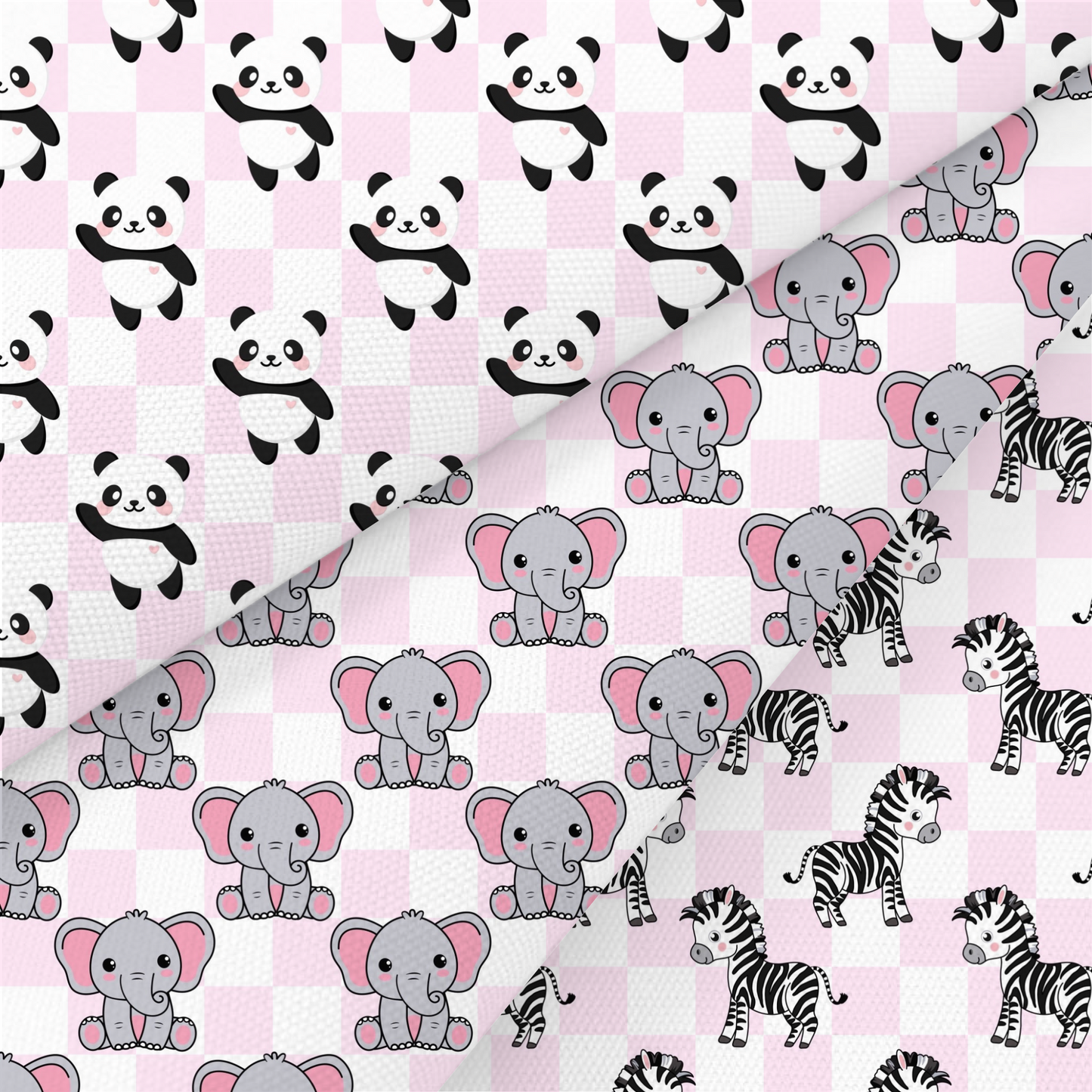 Elephant, Zebra And Panda Printed Fabric