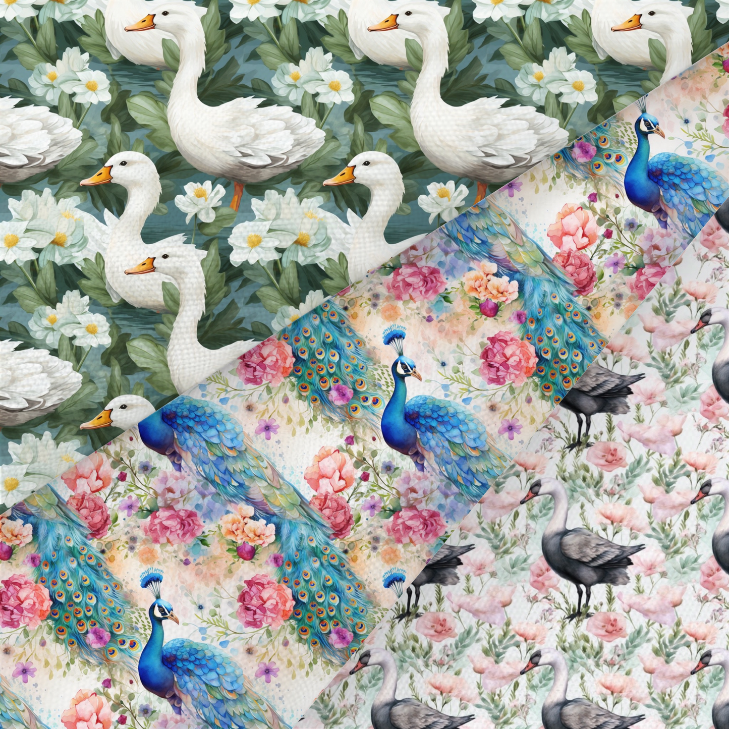 Goose, Duck And Peacock Printed Fabric