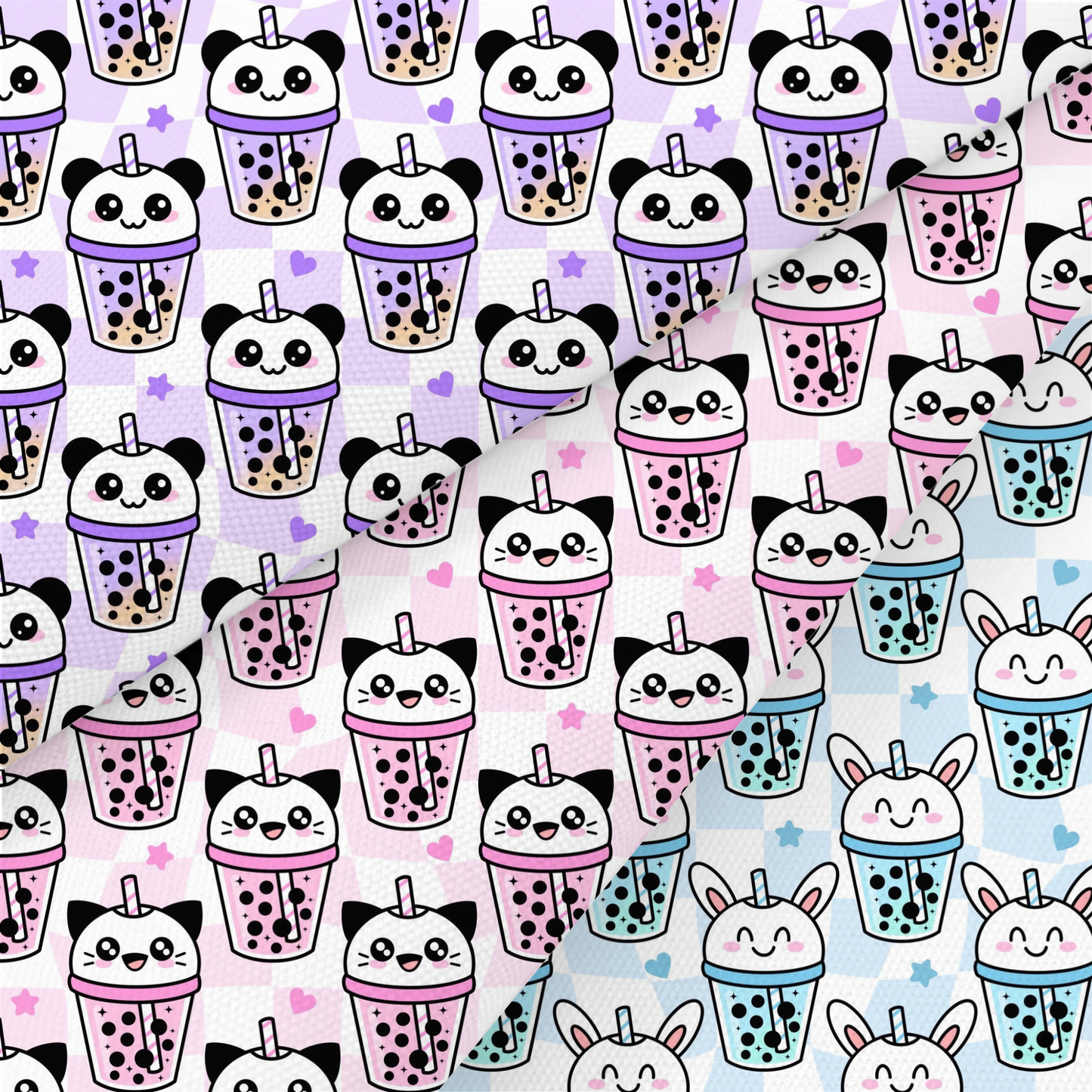 Kawaii Bubble Tea Printed Fabric