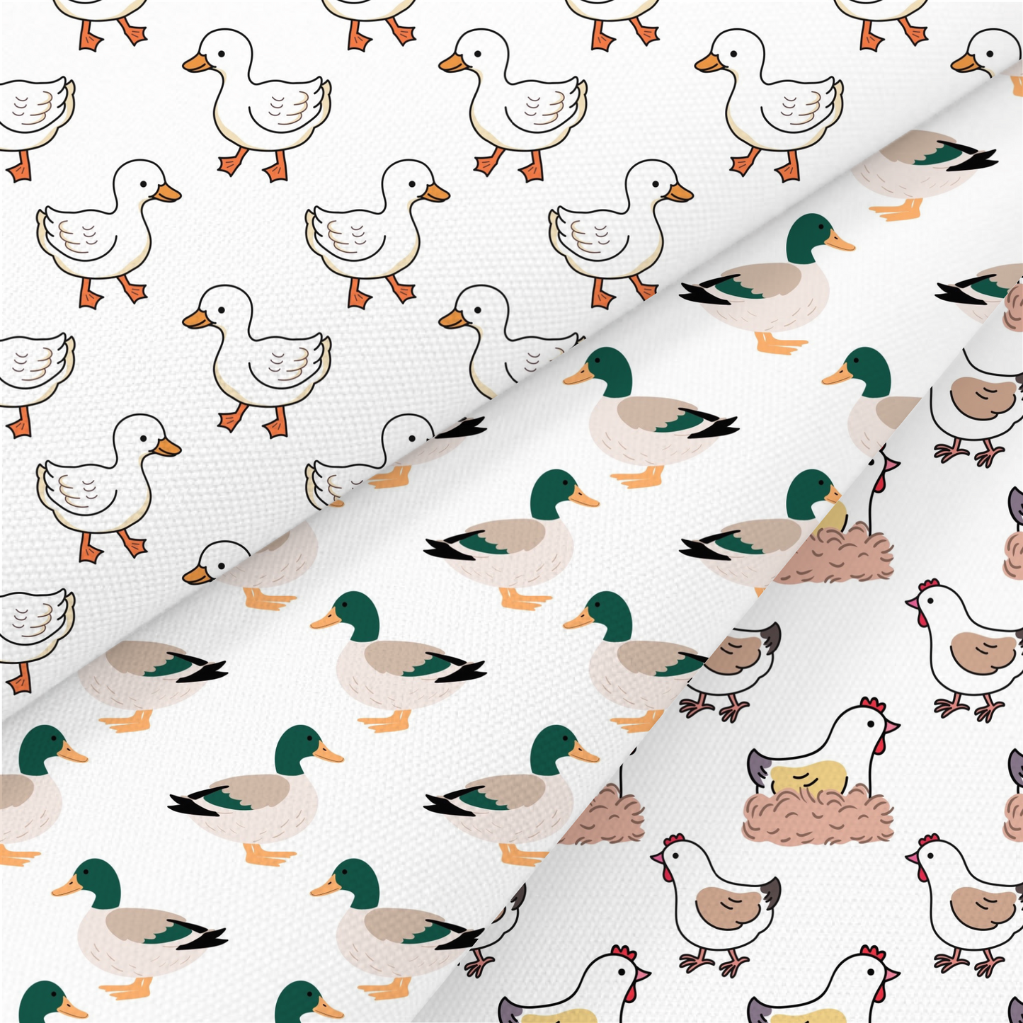 Goose, Duck And Chicken Printed Fabric