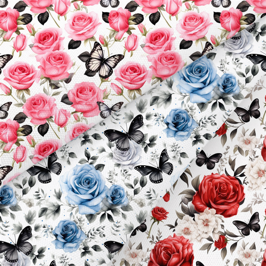 Butterfly And Roses Printed Fabric