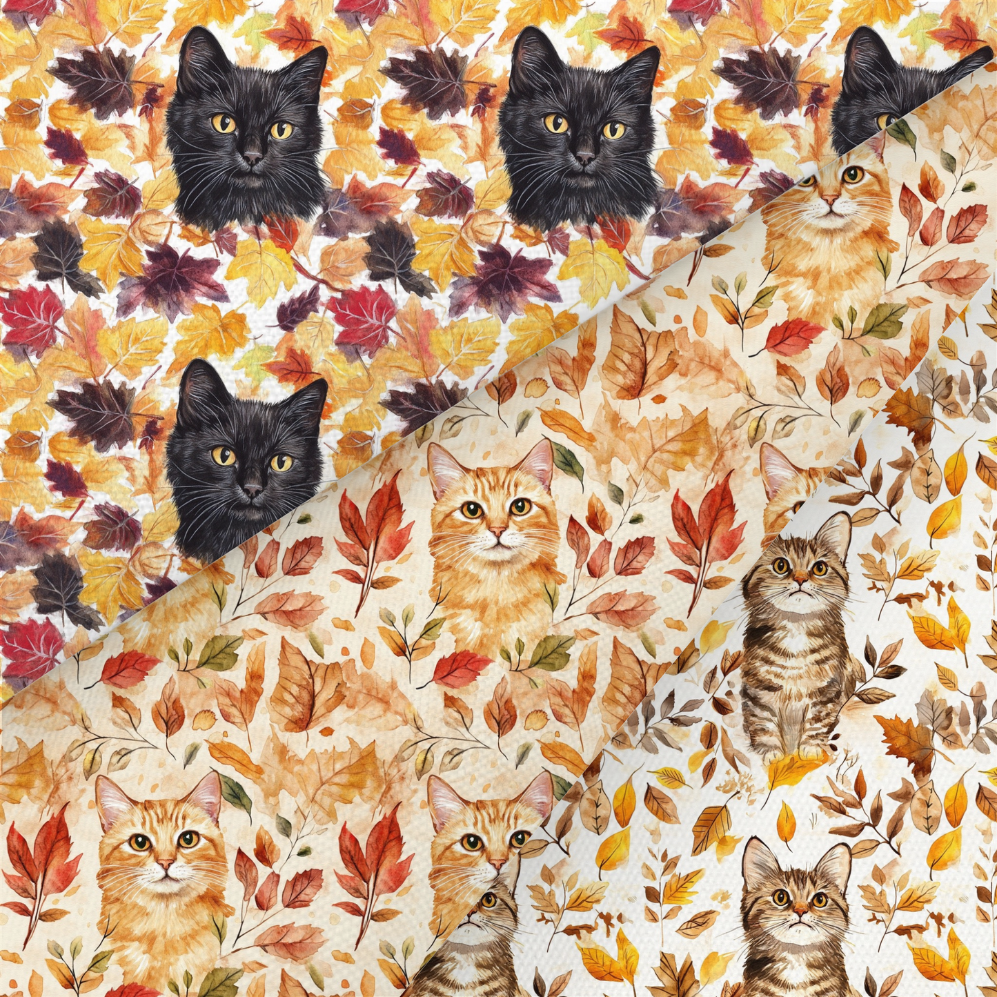 Autumn Cats Printed Fabric